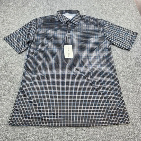 Collars & Co. Men's 2XL Dress Collar Polo Shirt Black Blue‎ Plaid Check NWT